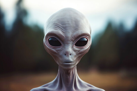 Mysterious cosmic intruder: alien face in sci-fi close up