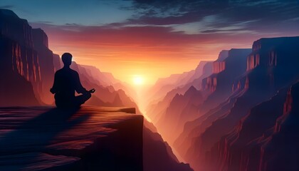 Obraz premium Meditation on a Mountain Ledge Overlooking a Canyon at Dawn