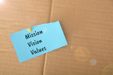 Torn paper with text Mission, Vision, Values. mission, vision, and values are essential elements of...
