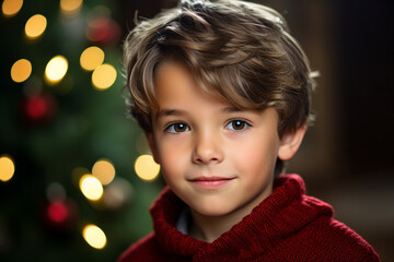 AI generated photography of adorable cute boy in new year magic time