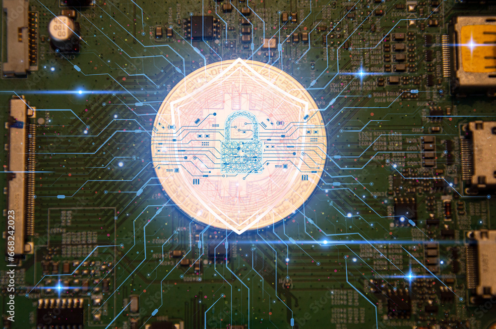 Poster cybersecurity concept, user privacy security and encryption, secure internet access future technolog