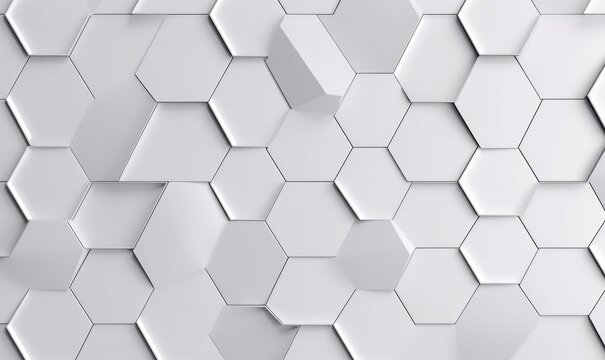 Abstract geometric seamless pattern in white iron material. Hexagon tiles. 3D render, Generative AI