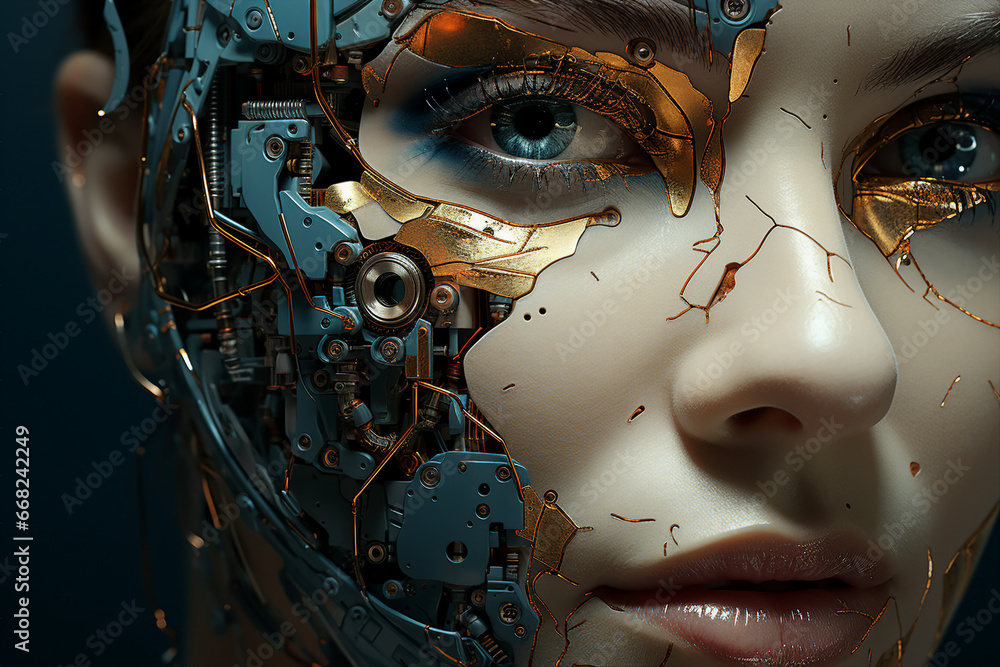 Poster generative ai picture of beautiful robotic human android future 3d robot invention
