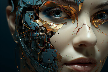 Generative AI picture of beautiful robotic human android future 3d robot invention