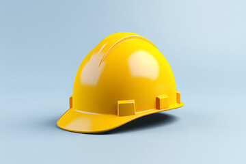 A shiny yellow safety helmet for sitework construction of labourers and engineers isolated on a blue  blue and yellow background. Generative AI.