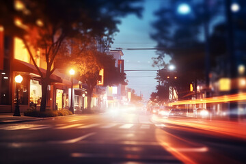 American downtown street view at autumn evening. Neural network generated image. Not based on any actual scene.