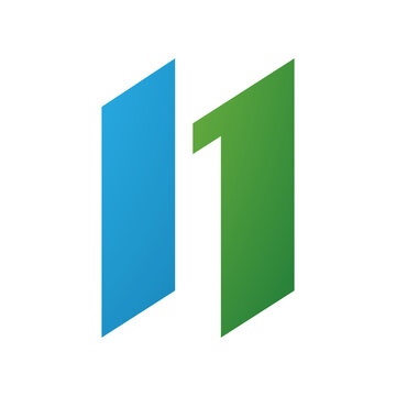 Green and Blue Letter N Icon with Parallelograms