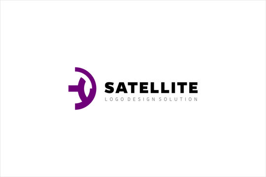 Simple minimalist laconic template logo design solution with satellite and eye creative image element