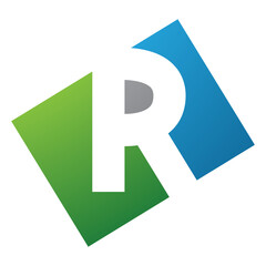 Green and Blue Rectangle Shaped Letter R Icon