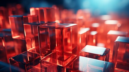 A dazzling array of fiery red glass cubes, aglow with brilliant light, beckoning with a promise of endless possibilities