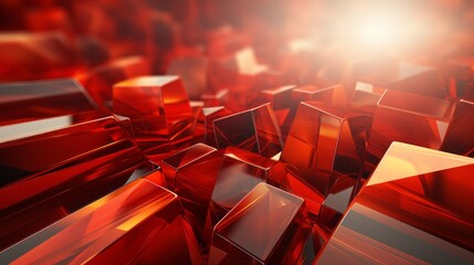 A vibrant, fiery sea of red cubes cascades in a mesmerizing image, each one emitting a unique hue of amber, maroon, and radiant light - obrazy, fototapety, plakaty