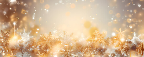 Christmas gold stars, glitter and lights banner background - festive celebration theme