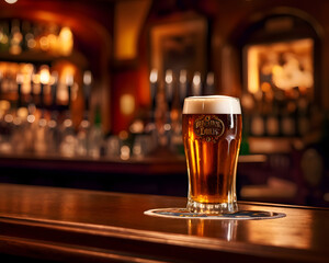 Fototapeta na wymiar A glass of fresh beer in an irish pub
