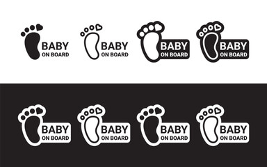 Footprint stickers Baby on Board. Safety pictograms. Vector scalable graphics