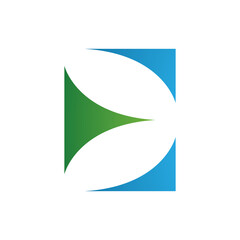 Green and Blue Uppercase Letter E Icon with Curvy Triangles