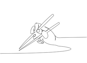 Japanese chopsticks, Food sticks in hand, how to hold chopsticks correctly one line art. Continuous line drawing of sushi, japanese, food, roll, culture, tasty, restaurant, japan, asian, sea, menu