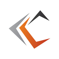 Grey Orange and Black Letter C Icon with Pointy Tips