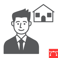 Realtor glyph icon, real estate and businessman, estate agent vector icon, vector graphics, editable stroke outline sign, eps 10.