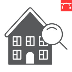 House search glyph icon, real estate and find, home search vector icon, vector graphics, editable stroke outline sign, eps 10.