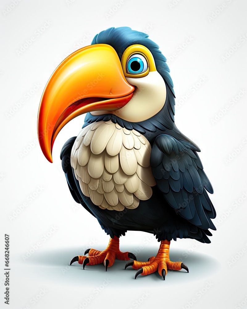 Aufkleber a colorful bird with a large beak standing on a white background. generative ai