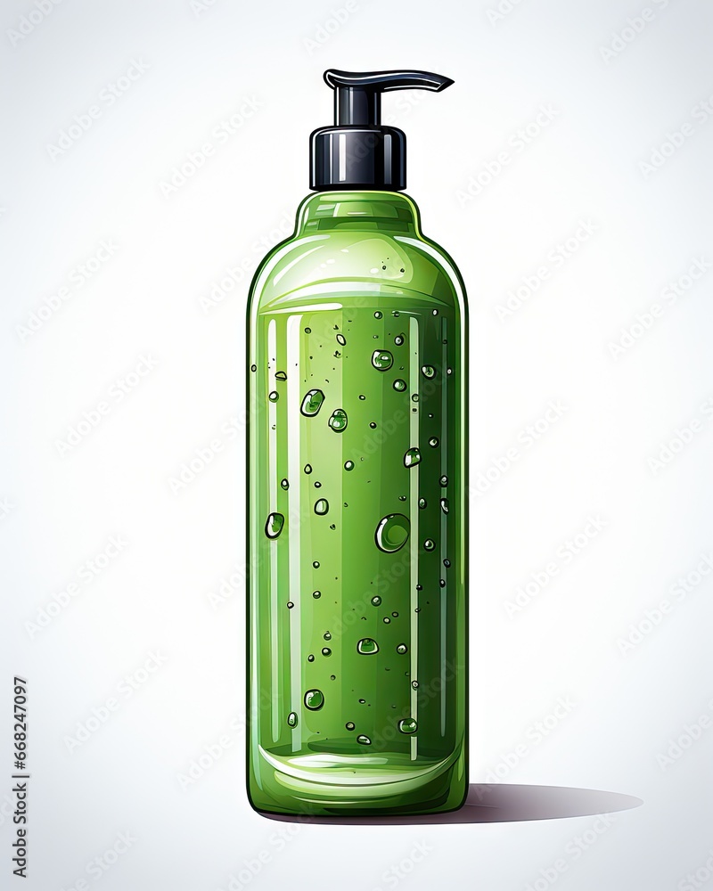 Aufkleber a green bottle with soap on a white background with a shadow. generative ai
