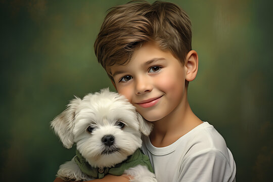 Kids with dog pet photo