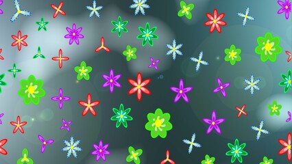 Fototapeta na wymiar Flowers on neutral, blue and green colors. Design gift wrapping paper, greeting cards, posters and banner design. Raster flat flowers sketch pattern.