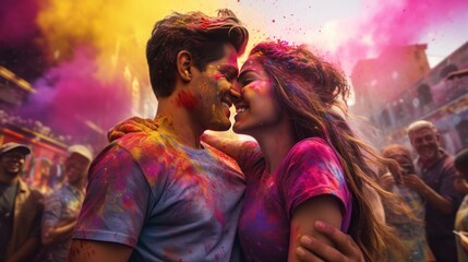 A Couple Immersed in the Vibrant Festival of Love