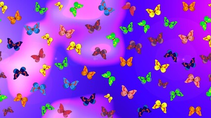 Fototapeta na wymiar Beautiful watercolor butterflies. Raster illustration. Violet, blue and pink butterfly illustration. Abstract sketch pattern for clothes, boys, girls, wallpaper. Fantasy cute illustration.