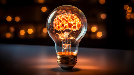 Brilliant mind. Brain producing ideas. 
Bright idea. Concept of mind generating ideas. Conceptual image of brain working. Spotlight illuminated by imaginative mind. 
