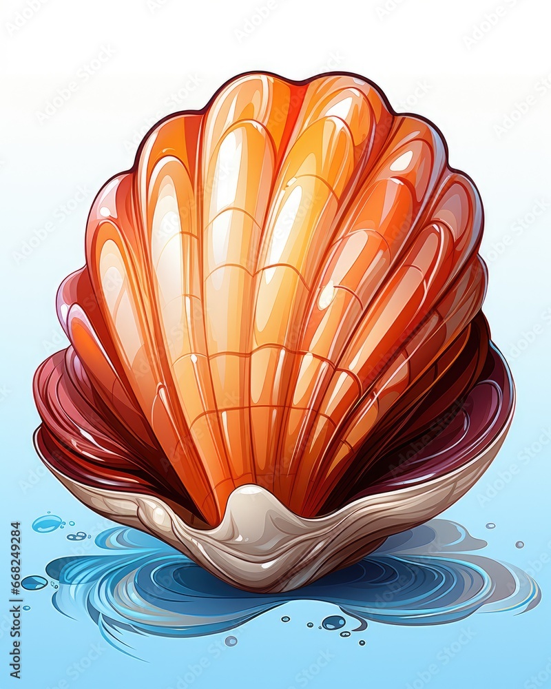 Poster an orange shell floating on top of a body of water. generative ai