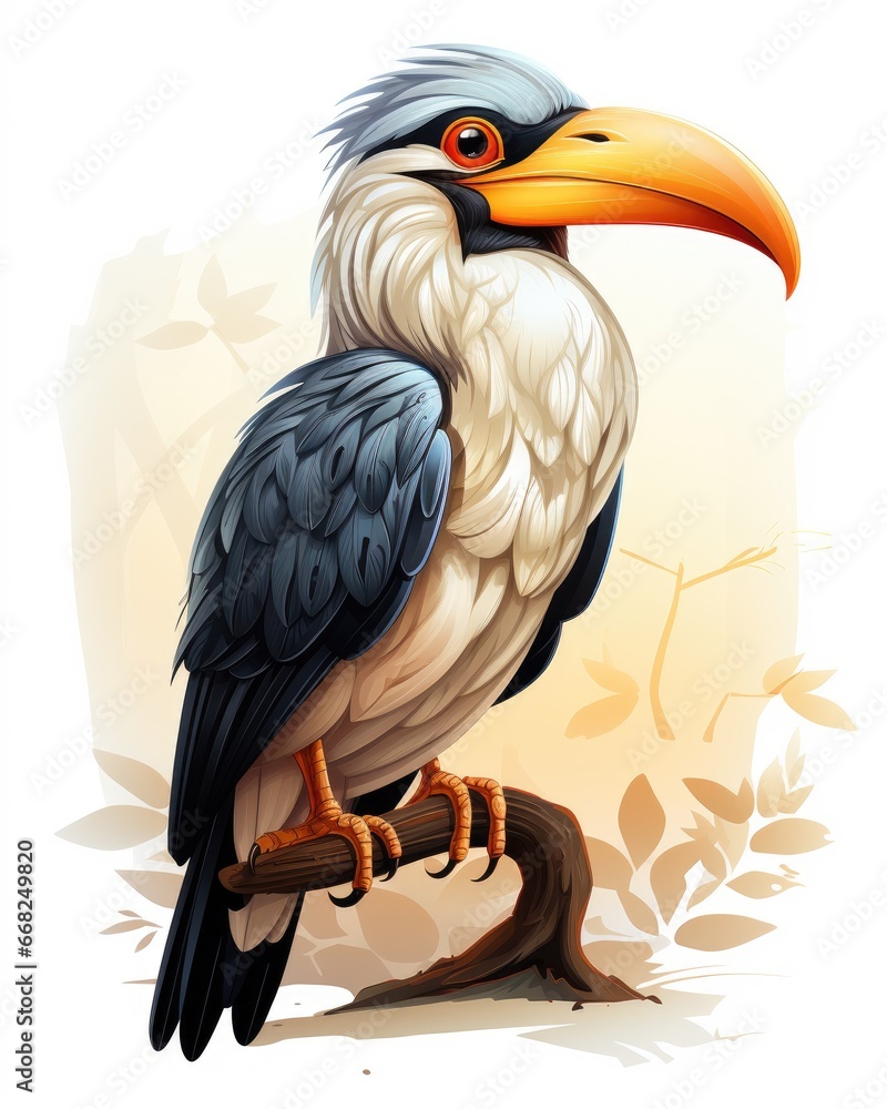 Poster a bird with a long beak sitting on a tree branch. generative ai