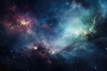 Fototapeta premium Nebula stardust wallpaper, blue, purple and magenta galaxy. Generative Ai