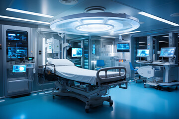 High complexity medical care room. Sanatorium of the future. High complexity surgery room. Concept: technology in health.