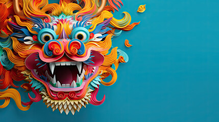 colorful chinese dragon on color background, generative ai