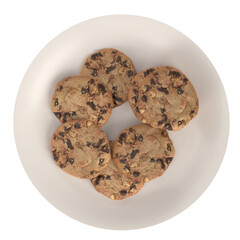 3D rendering illustration of some chocolate cookies on a plate