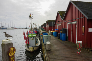 Fototapeta na wymiar Cozy fishing harbor of Tarnewitz near Boltenhagen.