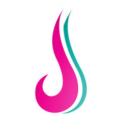 Magenta and Green Hook Shaped Letter J Icon