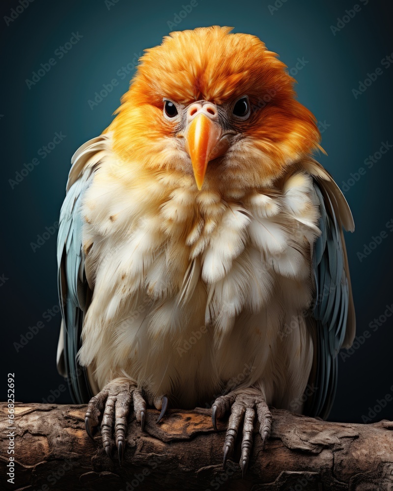 Aufkleber a close up of a bird on a branch with a blue background. generative ai