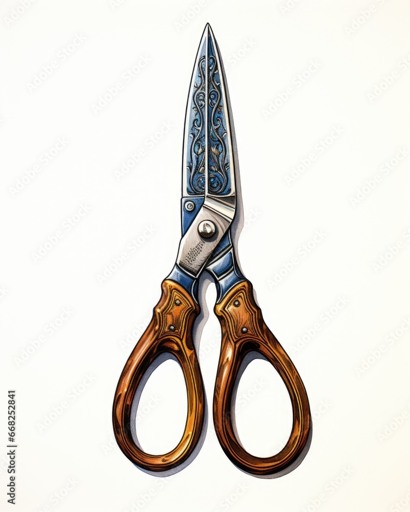 Poster a drawing of a pair of scissors on a white background. generative ai