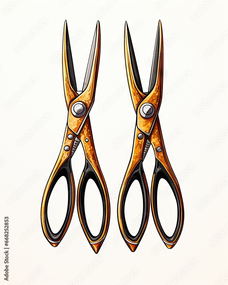 Poster a pair of scissors sitting on top of a white surface. generative ai