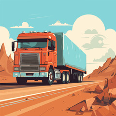 Truck on road vector flat illustration on bright background. Online cargo delivery service, logistics or tracking app concept.