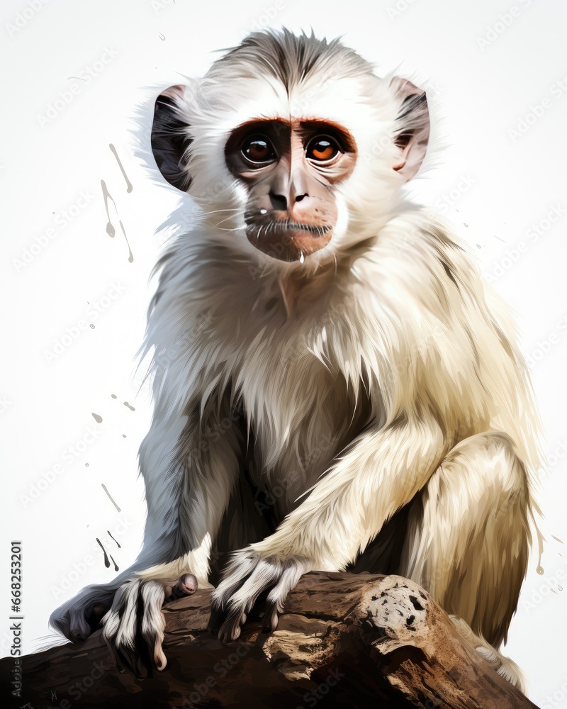 Poster a painting of a monkey sitting on top of a tree branch. generative ai