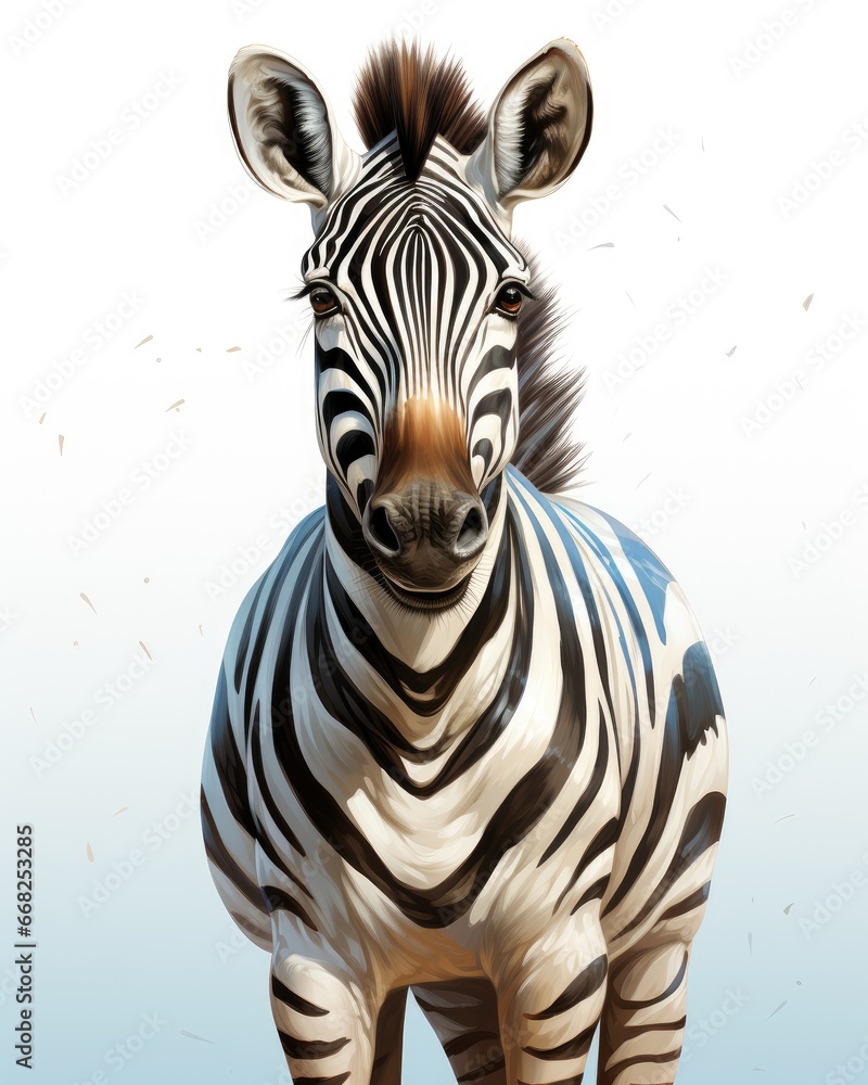 Aufkleber a close up of a zebra on a white background with a sky background. generative ai