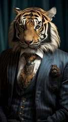Tiger dressed in an elegant suit with a nice tie. Fashion portrait of an anthropomorphic animal, feline, posing with a charismatic human attitude © mozZz