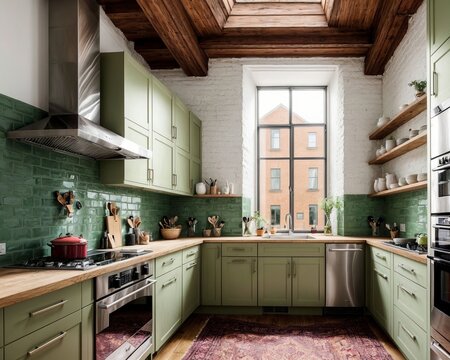 Modern Bohemian Kitchen in the Heart of New York City generative ai - Powered by Adobe