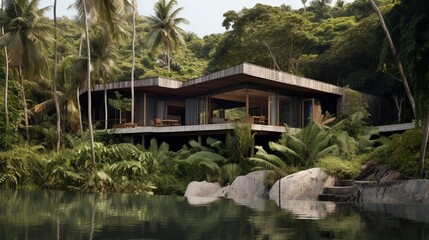 Fototapeta premium house hidden in luxuriant vegetation 
