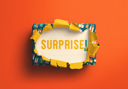 Gift Box Ripped Wide Open Mockup