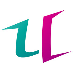 Magenta and Green Spiky Shaped Letter U Icon