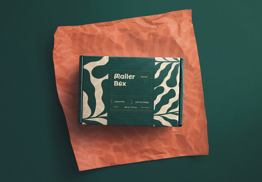 Mailer Box and Wrinkled Wrapping Paper Mockup